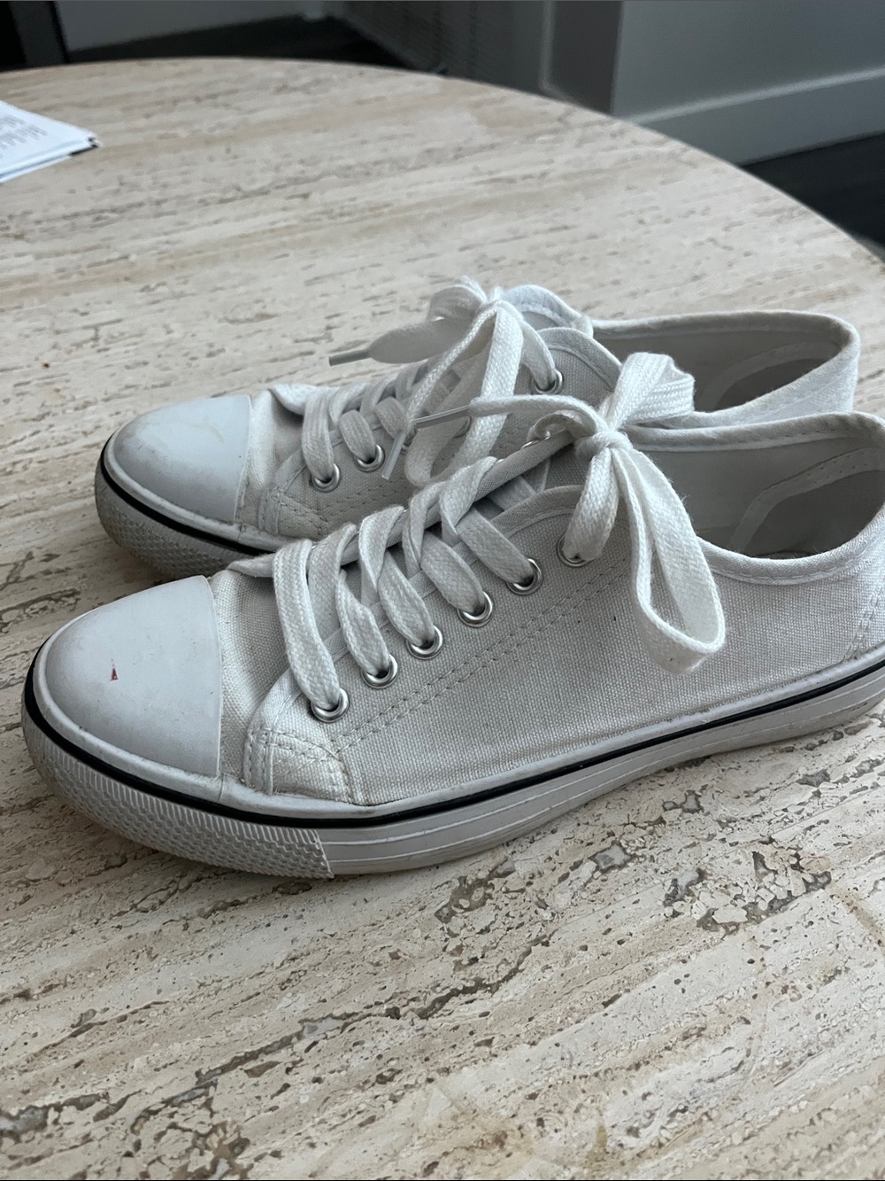 Women's White Canvas Lace-Up Sneakers — Casual Everyday Shoes